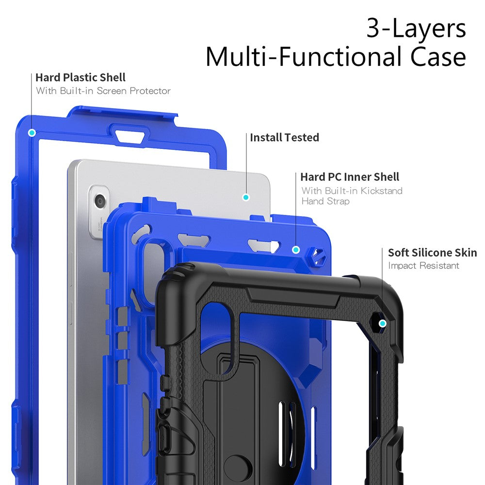 Kickstand Tablet Case for Lenovo Tab M9 / K9 9" TB310 2023 Hand Strap Silicone+PC Tablet Cover with Shoulder Strap PET Screen Film - Black+Dark Blue PC