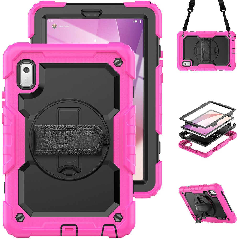 Kickstand Tablet Case for Lenovo Tab M9 / K9 9" TB310 2023 Hand Strap Silicone+PC Tablet Cover with Shoulder Strap PET Screen Film - Rose