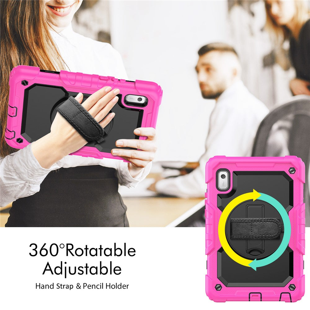 Kickstand Tablet Case for Lenovo Tab M9 / K9 9" TB310 2023 Hand Strap Silicone+PC Tablet Cover with Shoulder Strap PET Screen Film - Rose