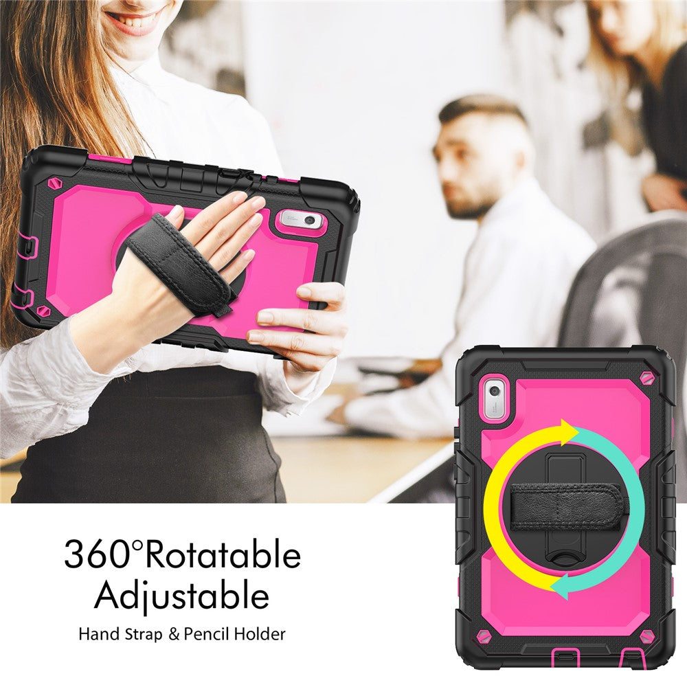 Kickstand Tablet Case for Lenovo Tab M9 / K9 9" TB310 2023 Hand Strap Silicone+PC Tablet Cover with Shoulder Strap PET Screen Film - Black+Rose PC