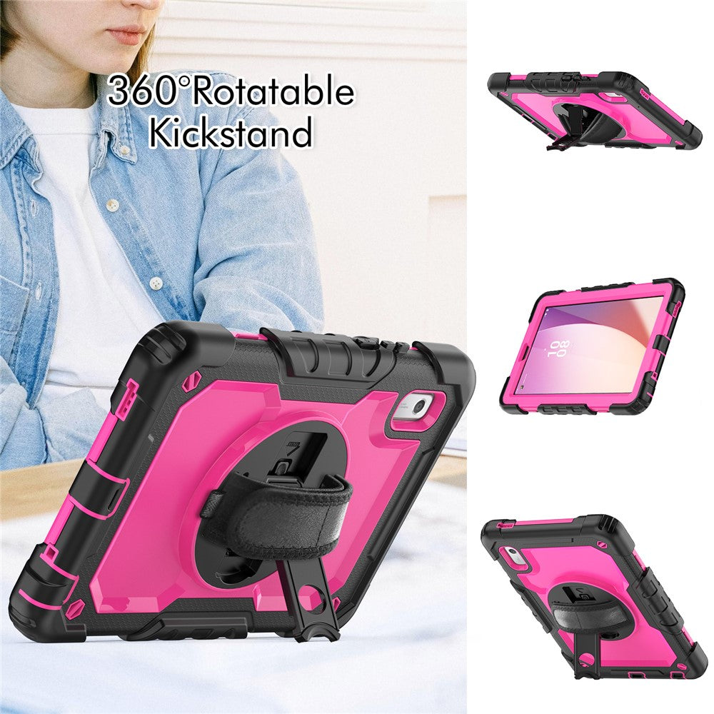 Kickstand Tablet Case for Lenovo Tab M9 / K9 9" TB310 2023 Hand Strap Silicone+PC Tablet Cover with Shoulder Strap PET Screen Film - Black+Rose PC