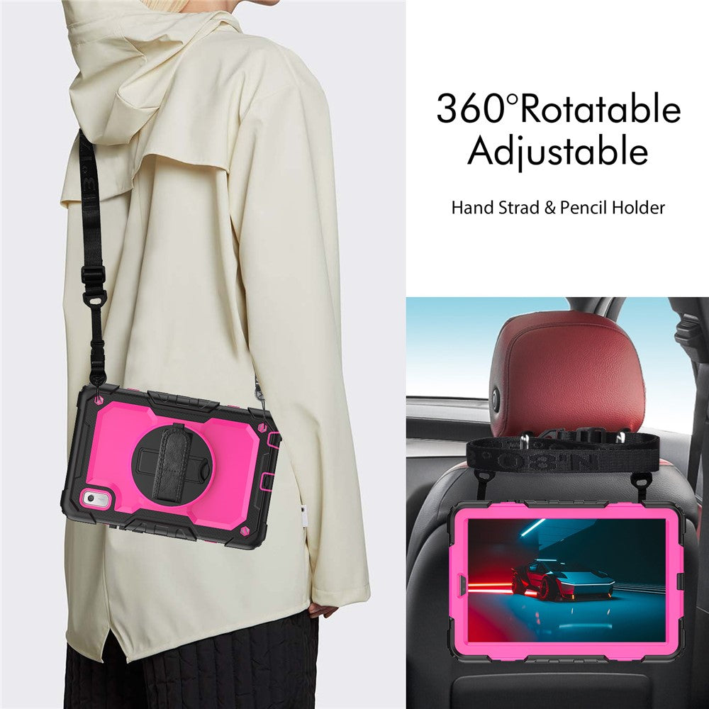 Kickstand Tablet Case for Lenovo Tab M9 / K9 9" TB310 2023 Hand Strap Silicone+PC Tablet Cover with Shoulder Strap PET Screen Film - Black+Rose PC