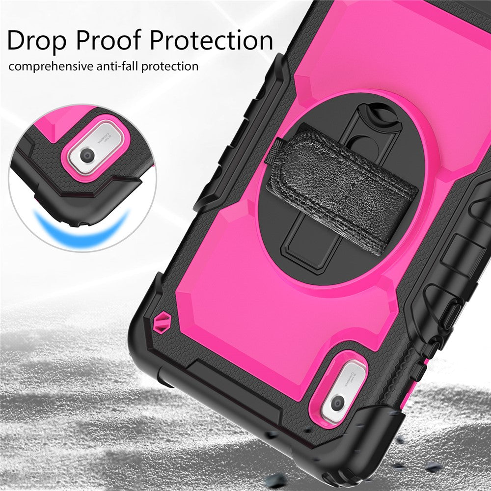 Kickstand Tablet Case for Lenovo Tab M9 / K9 9" TB310 2023 Hand Strap Silicone+PC Tablet Cover with Shoulder Strap PET Screen Film - Black+Rose PC