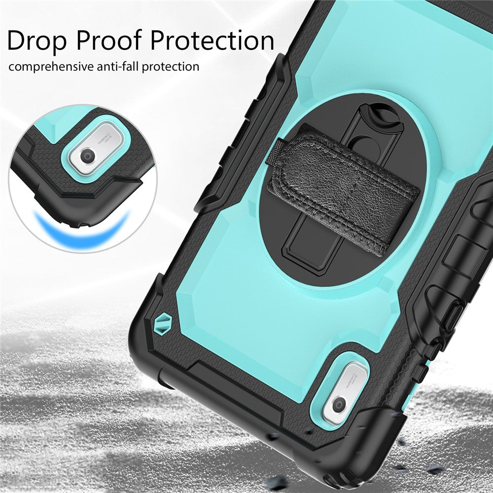 Kickstand Tablet Case for Lenovo Tab M9 / K9 9" TB310 2023 Hand Strap Silicone+PC Tablet Cover with Shoulder Strap PET Screen Film - Black+Baby Blue PC