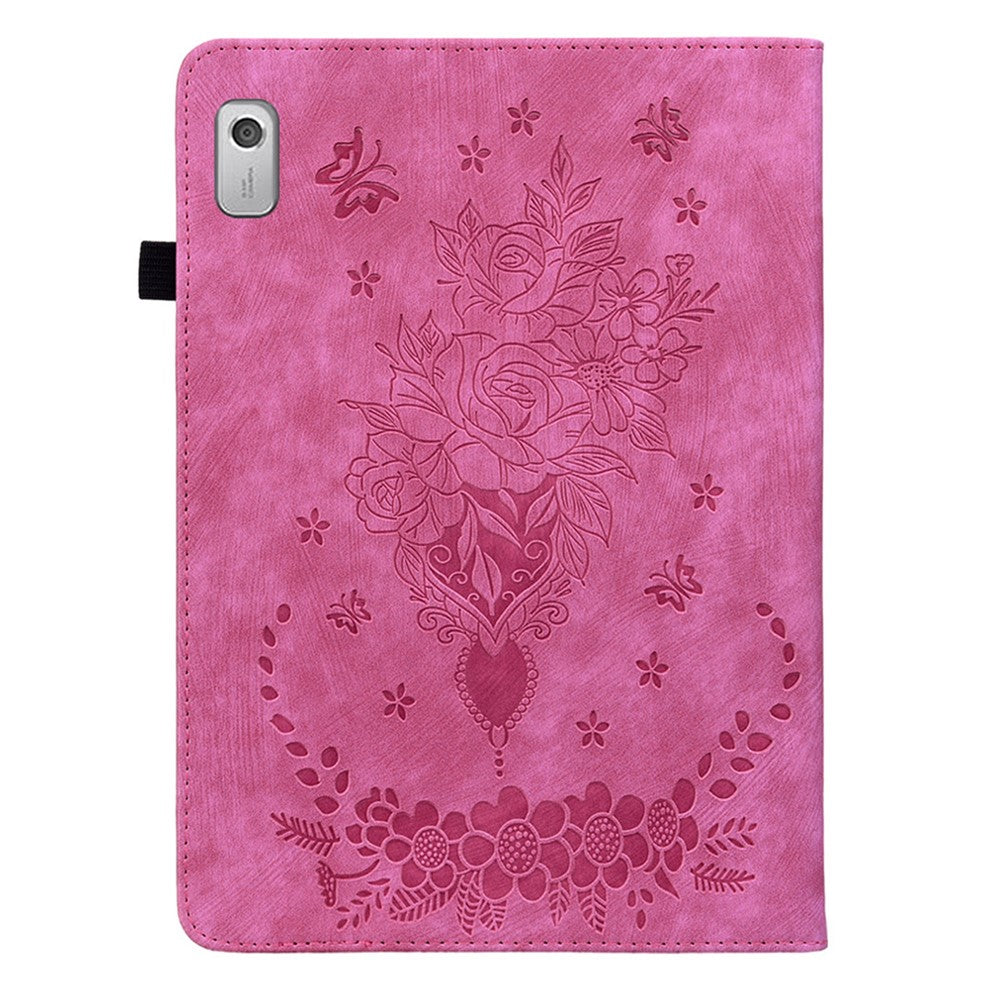 For Lenovo Tab M9 Stand Card Slots Tablet Case Imprinted PU Leather Protective Cover - Rose