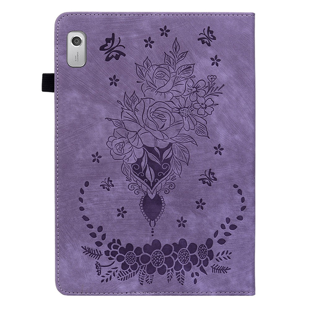For Lenovo Tab M9 Stand Card Slots Tablet Case Imprinted PU Leather Protective Cover - Purple