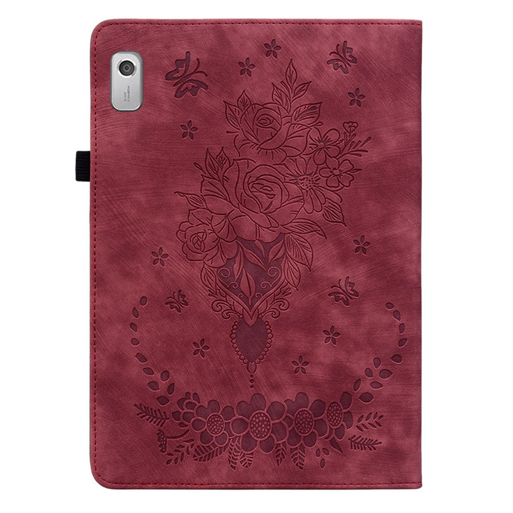 For Lenovo Tab M9 Stand Card Slots Tablet Case Imprinted PU Leather Protective Cover - Red