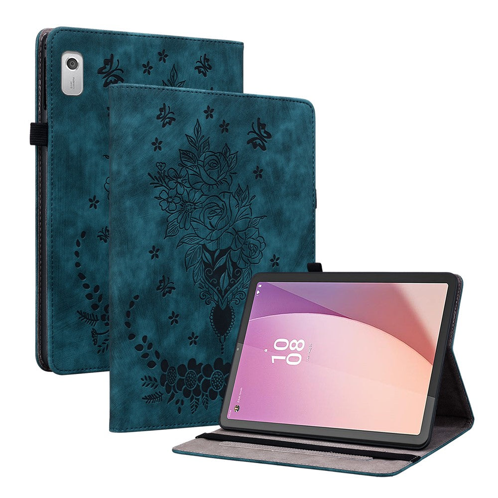 For Lenovo Tab M9 Stand Card Slots Tablet Case Imprinted PU Leather Protective Cover - Blue
