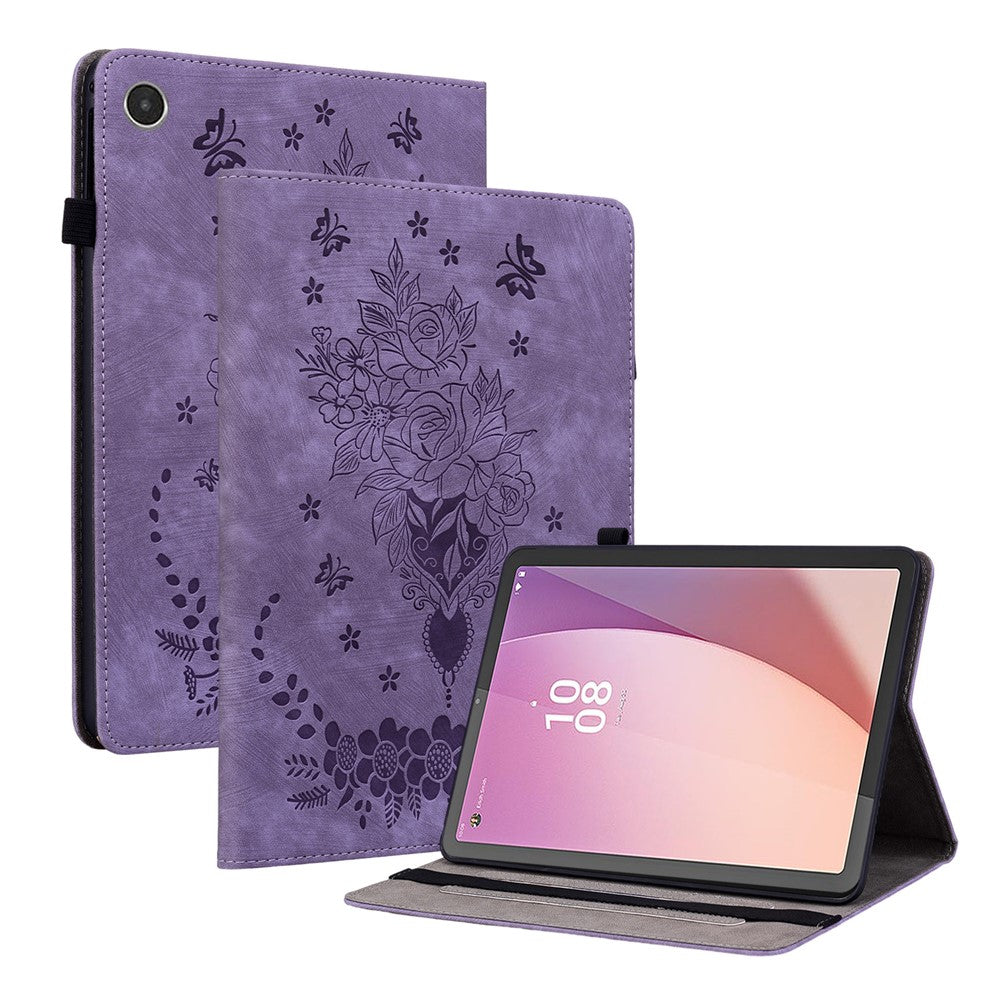 For Lenovo Tab M8 (4th Gen) 2024 TB-301XU / M8 (4th Gen) 2023 TB-300FU Stand Tablet Case Imprinted PU Leather Card Holder Tablet Cover - Purple