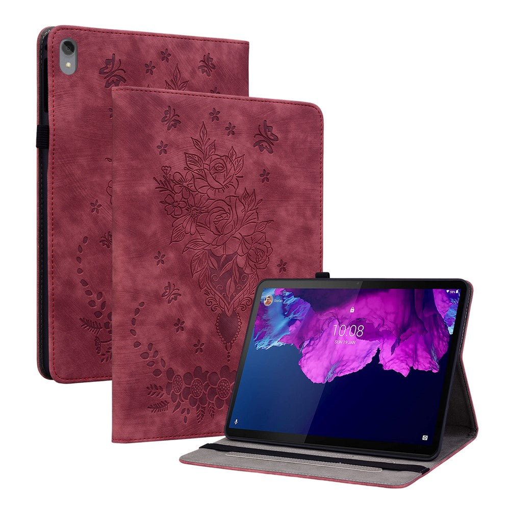 For Lenovo Tab P11 TB-J606F Anti-scratch Imprinted PU Leather Case Stand Tablet Cover with Pen Holder - Red