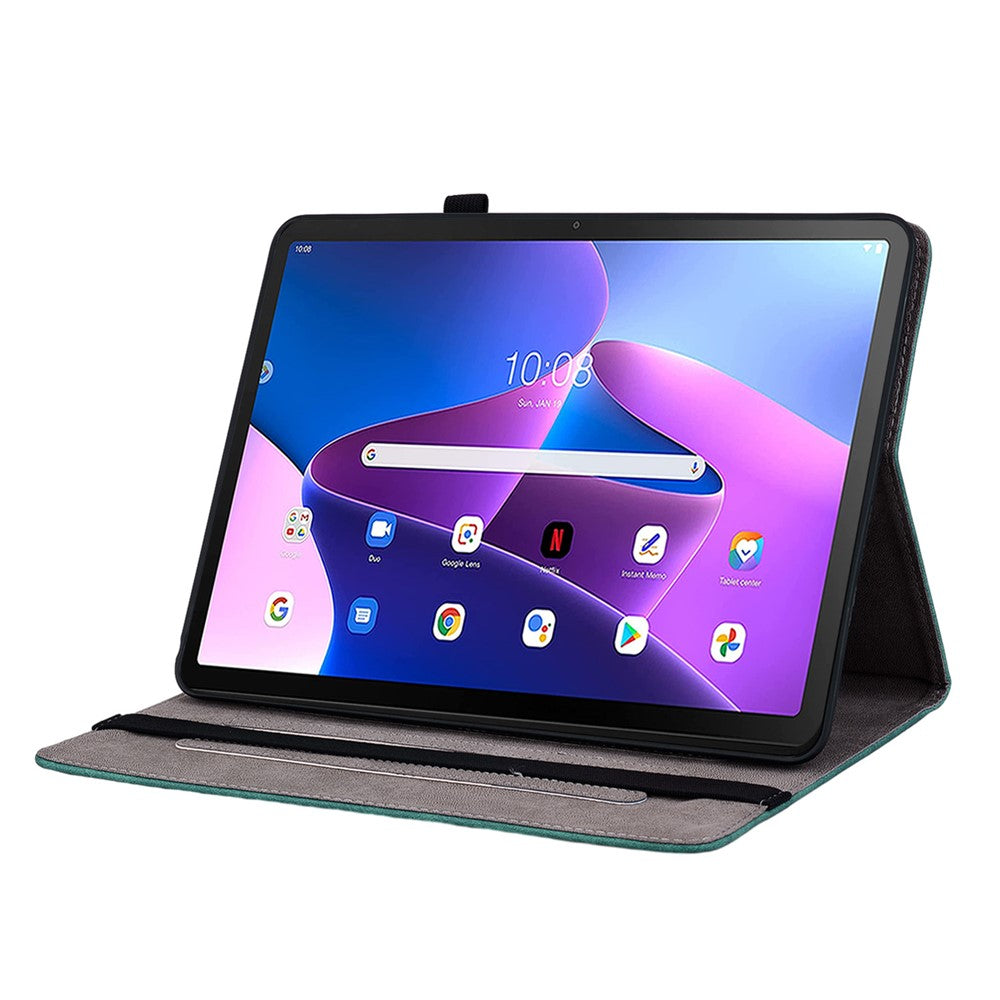 For Lenovo Tab M10 Plus (3rd Gen) / Xiaoxin Pad 2022 10.6 inch PU Leather Case Imprinted Design Stand Tablet Cover - Green