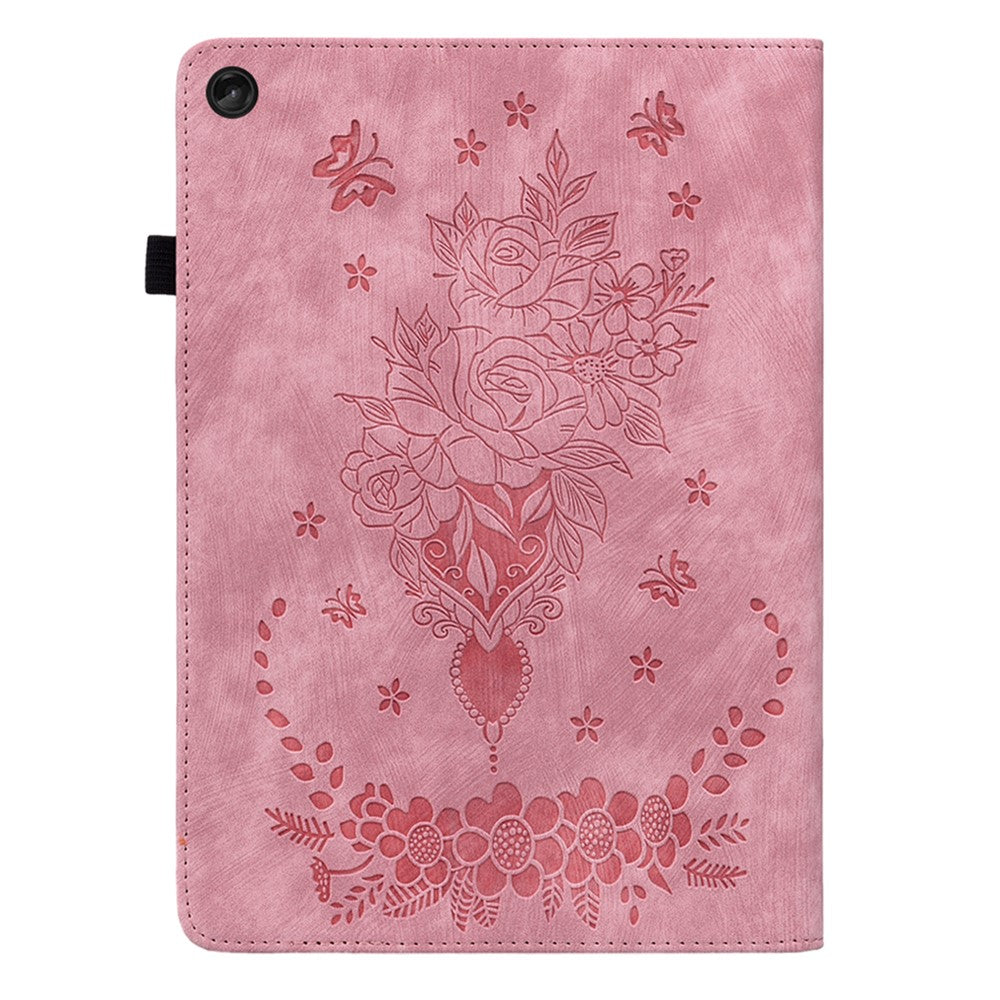 For Lenovo Tab M10 (Gen 3) Shockproof PU Leather Case Imprinted Design Stand Tablet Cover with Pen Holder - Pink