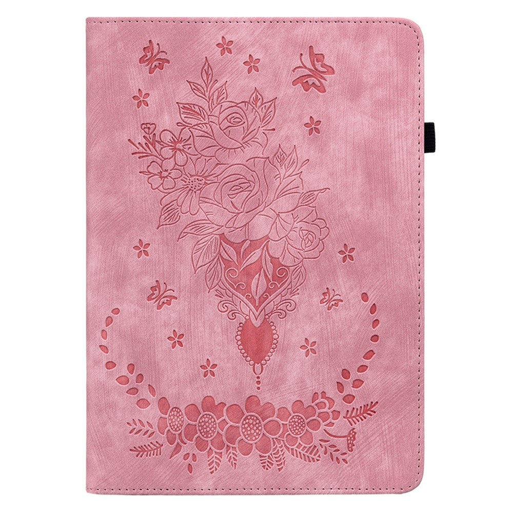 For Lenovo Tab M10 (Gen 3) Shockproof PU Leather Case Imprinted Design Stand Tablet Cover with Pen Holder - Pink