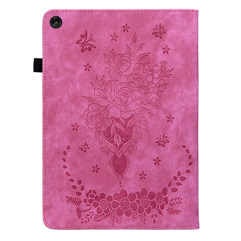For Lenovo Tab M10 (Gen 3) Shockproof PU Leather Case Imprinted Design Stand Tablet Cover with Pen Holder - Rose