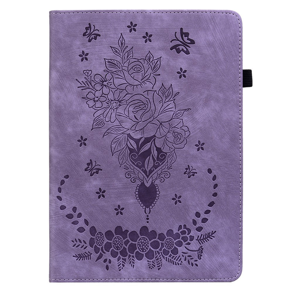 For Lenovo Tab M10 (Gen 3) Shockproof PU Leather Case Imprinted Design Stand Tablet Cover with Pen Holder - Purple