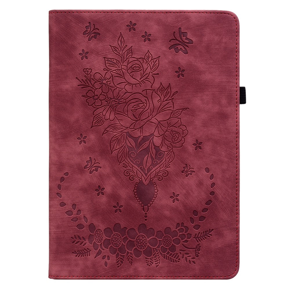 For Lenovo Tab M10 (Gen 3) Shockproof PU Leather Case Imprinted Design Stand Tablet Cover with Pen Holder - Red