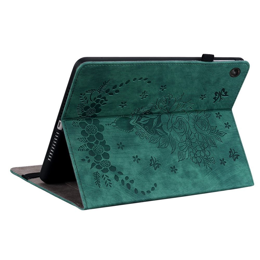 For Lenovo Tab M10 (Gen 3) Shockproof PU Leather Case Imprinted Design Stand Tablet Cover with Pen Holder - Green