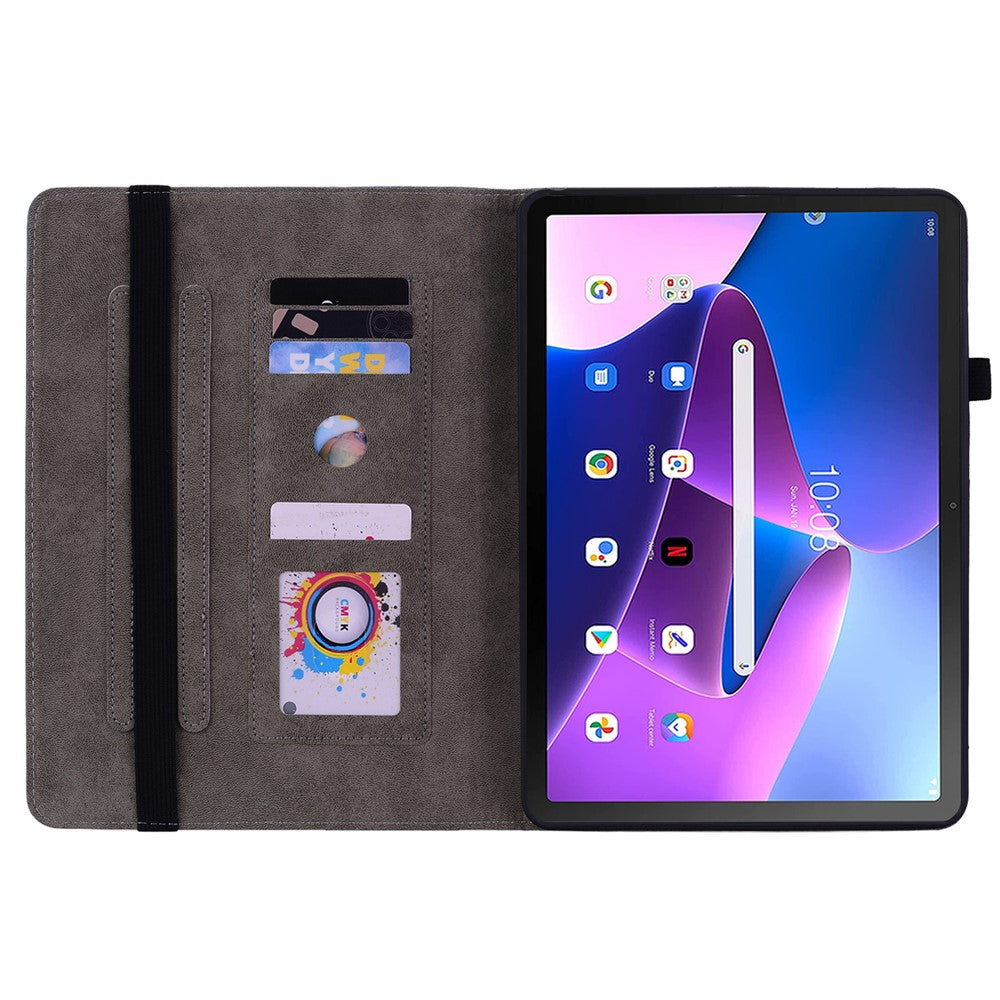 For Lenovo Tab M10 (Gen 3) Shockproof PU Leather Case Imprinted Design Stand Tablet Cover with Pen Holder - Blue