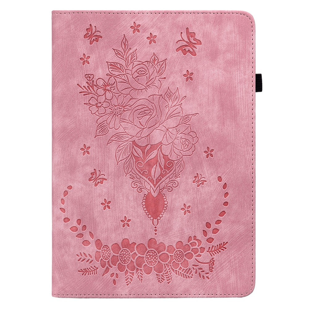 PU Leather Case for Lenovo Tab M7 (3rd Gen) Anti-drop Imprinted Tablet Stand Cover with Pen Holder - Pink
