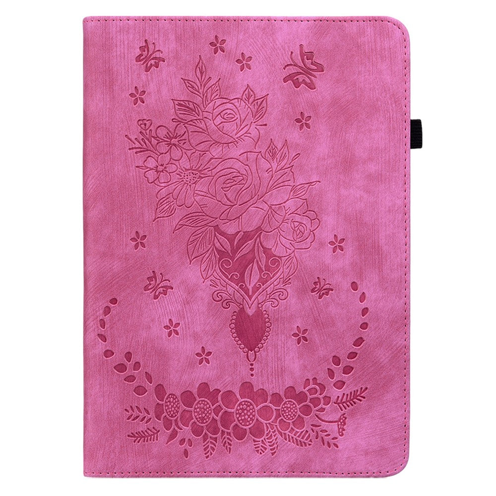 PU Leather Case for Lenovo Tab M7 (3rd Gen) Anti-drop Imprinted Tablet Stand Cover with Pen Holder - Rose