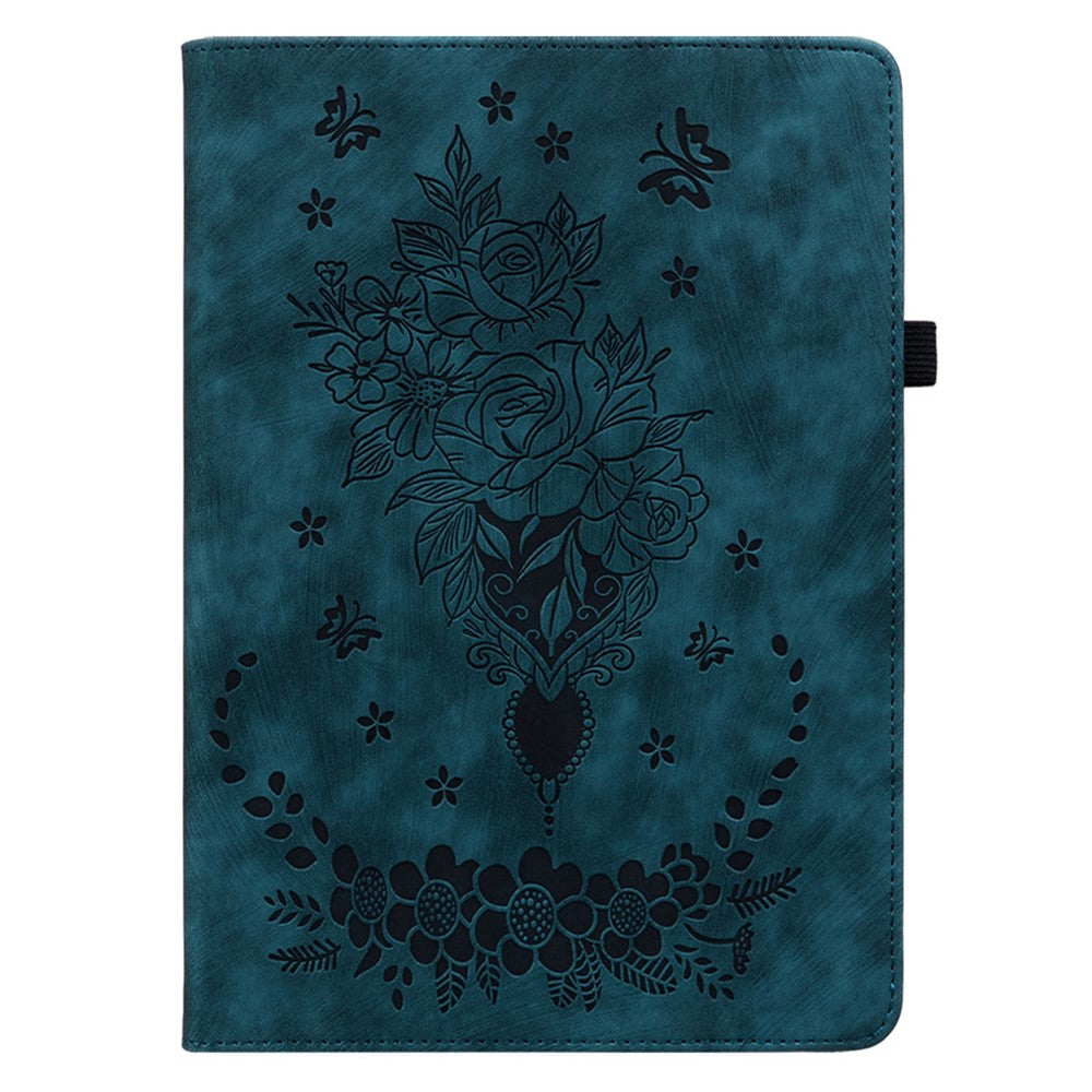 PU Leather Case for Lenovo Tab M7 (3rd Gen) Anti-drop Imprinted Tablet Stand Cover with Pen Holder - Blue