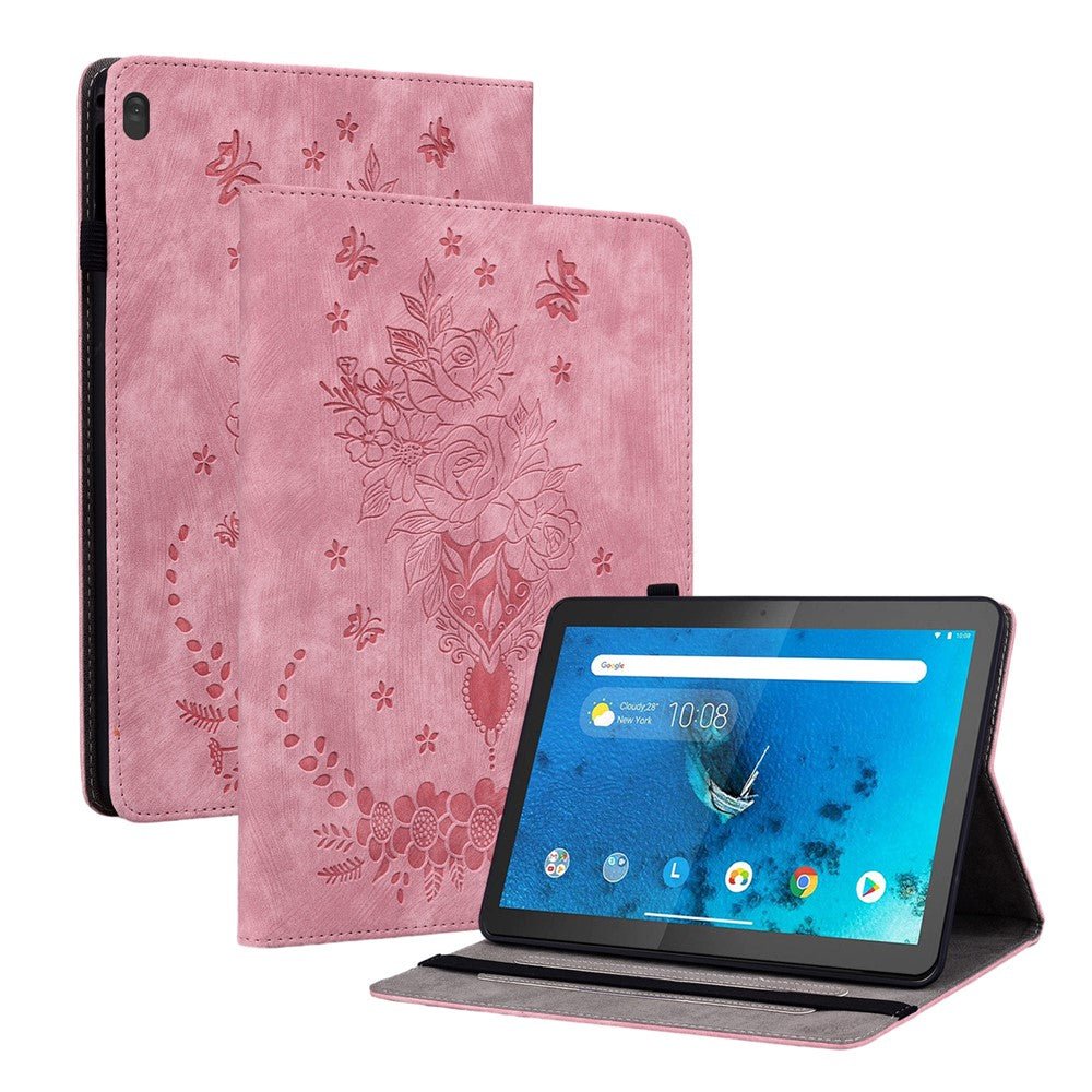 For Lenovo Tab M10 TB-X605L / TB-X605F / Tab M10 HD TB-X505F / TB-X505L Imprinted Stand Cover PU Leather Case - Pink