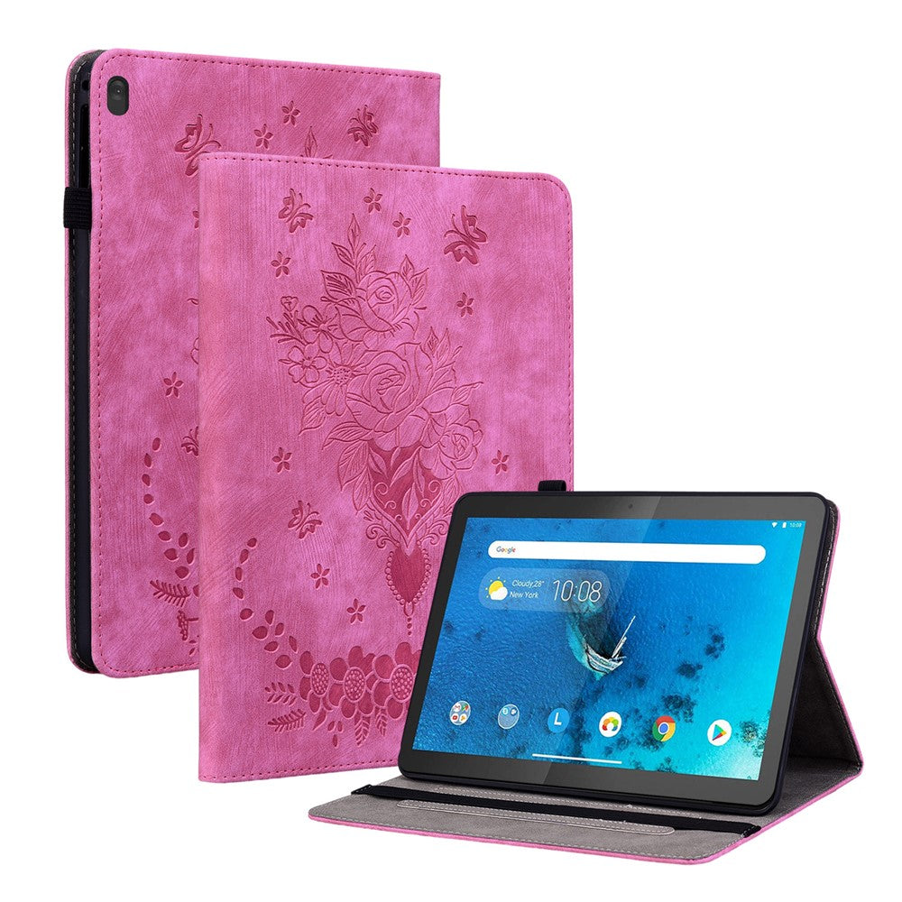 For Lenovo Tab M10 TB-X605L / TB-X605F / Tab M10 HD TB-X505F / TB-X505L Imprinted Stand Cover PU Leather Case - Rose