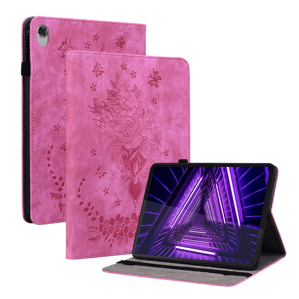 For Lenovo M10 Plus 10.3" TB-X606F / TB-X606X Shockproof Shell Imprinted Stand Cover PU Leather Case - Rose