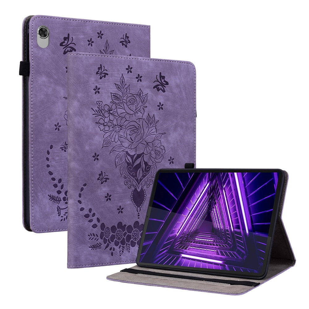 For Lenovo M10 Plus 10.3" TB-X606F / TB-X606X Shockproof Shell Imprinted Stand Cover PU Leather Case - Purple