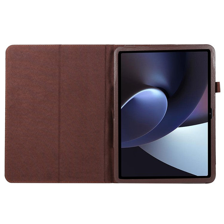 For OnePlus Pad PU Leather Tablet Case Litchi Texture Bi-fold Stand Tablet Cover - Brown