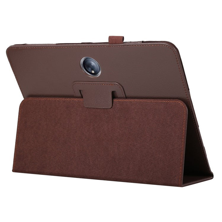 For OnePlus Pad PU Leather Tablet Case Litchi Texture Bi-fold Stand Tablet Cover - Brown