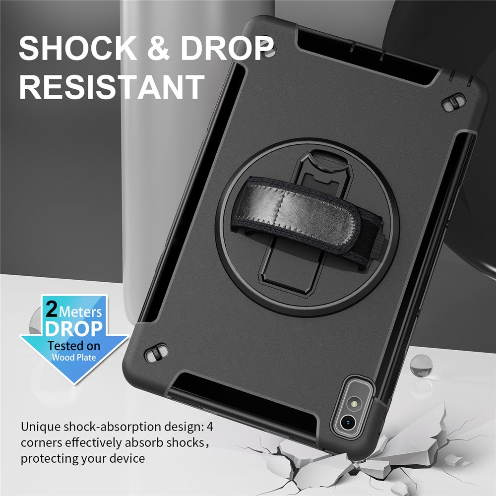For Lenovo Tab P11 Gen 2 TB350 Tablet Case Kickstand Hand Strap PC+TPU Cover with Shoulder Strap and PET Screen Film - Black