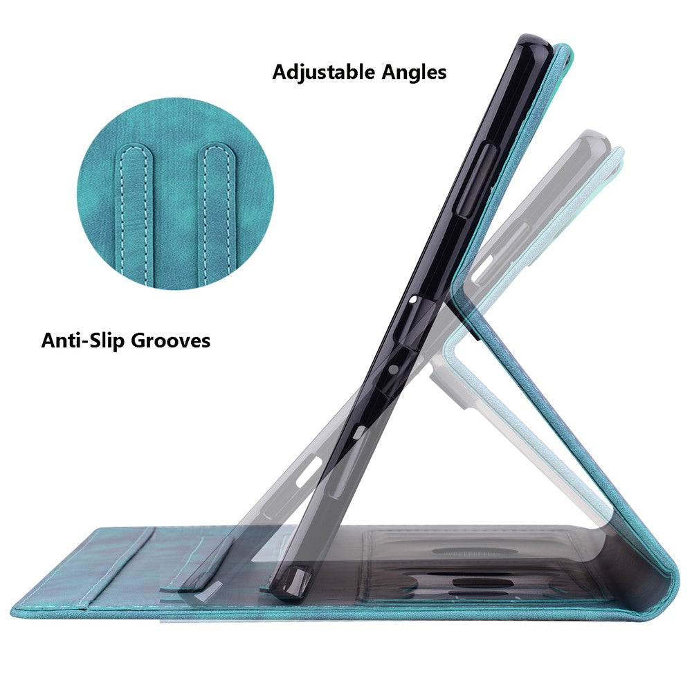 For Lenovo Tab M10 (Gen 3) TB-328XU / TB-328FU PU Leather Stand Tablet Case Imprinted Flower Cat Card Holder Cover - Green