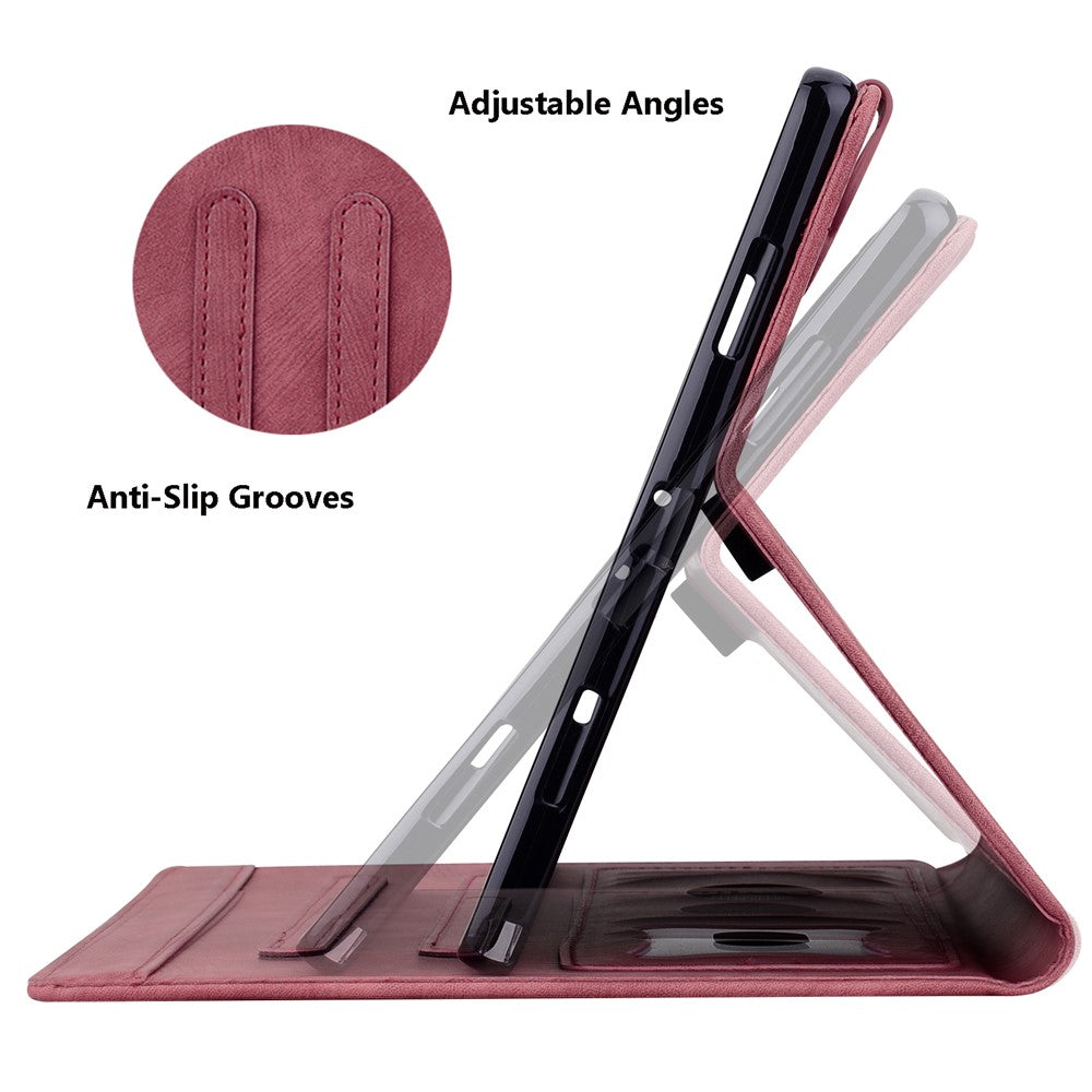 For Lenovo Tab M10 (Gen 3) TB-328XU / TB-328FU PU Leather Stand Tablet Case Imprinted Flower Cat Card Holder Cover - Wine Red