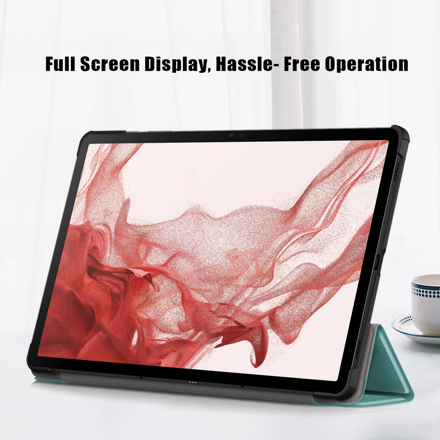 For Samsung Galaxy Tab S9 / S9 FE 11-Inch SM-X710, SM-X716B, SM-X718U PU Leather Trifold Stand Cover Tablet Case - Blackish Green