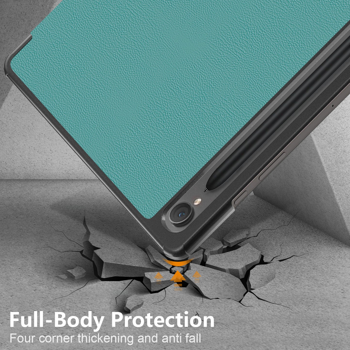 For Samsung Galaxy Tab S9 / S9 FE 11-Inch SM-X710, SM-X716B, SM-X718U PU Leather Trifold Stand Cover Tablet Case - Blackish Green