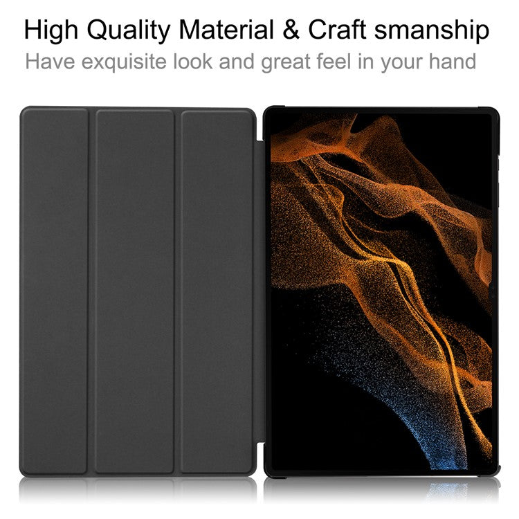 For Samsung Galaxy Tab S9 Ultra Tablet Case PU Leather Tri-fold Stand Smart Cover - Rose Gold