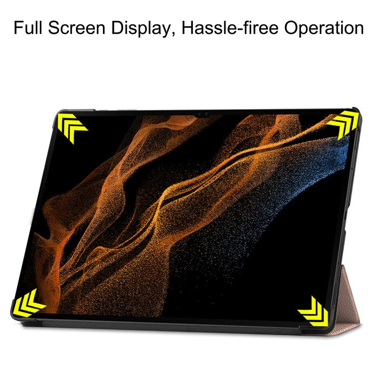 For Samsung Galaxy Tab S9 Ultra Tablet Case PU Leather Tri-fold Stand Smart Cover - Rose Gold