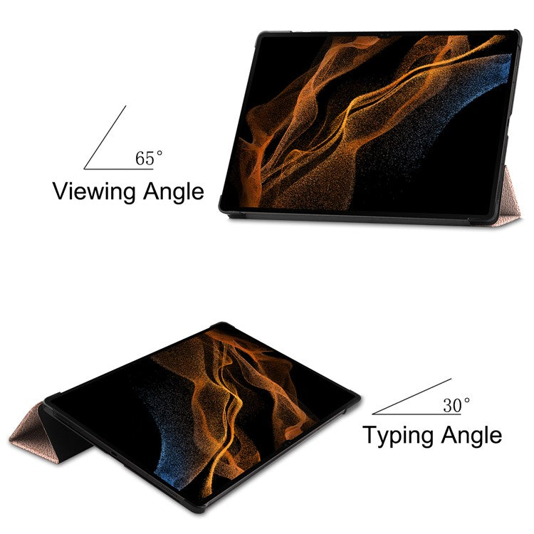 For Samsung Galaxy Tab S9 Ultra Tablet Case PU Leather Tri-fold Stand Smart Cover - Rose Gold