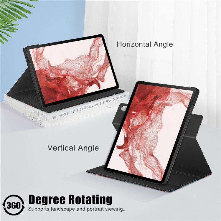 Rotating Stand Cover for Samsung Galaxy Tab S9 SM-X710, SM-X716B, SM-X718U PU Leather Pattern Printing Tablet Case - Graffiti