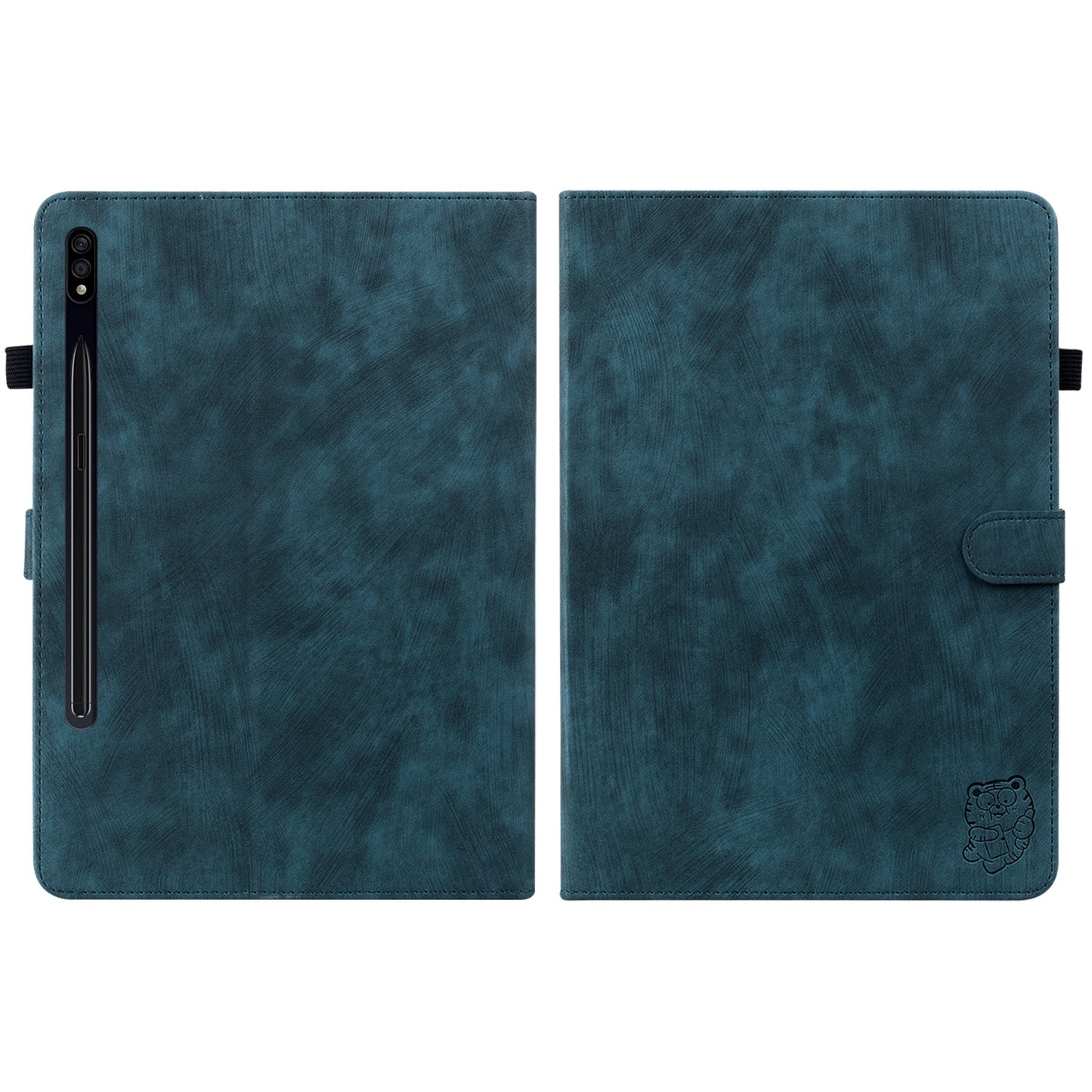 For Samsung Galaxy Tab S10 / S9 / S9 FE Stand Folio Tablet Case PU Leather Cute Tiger Pattern Cover with Card Holder - Dark Blue
