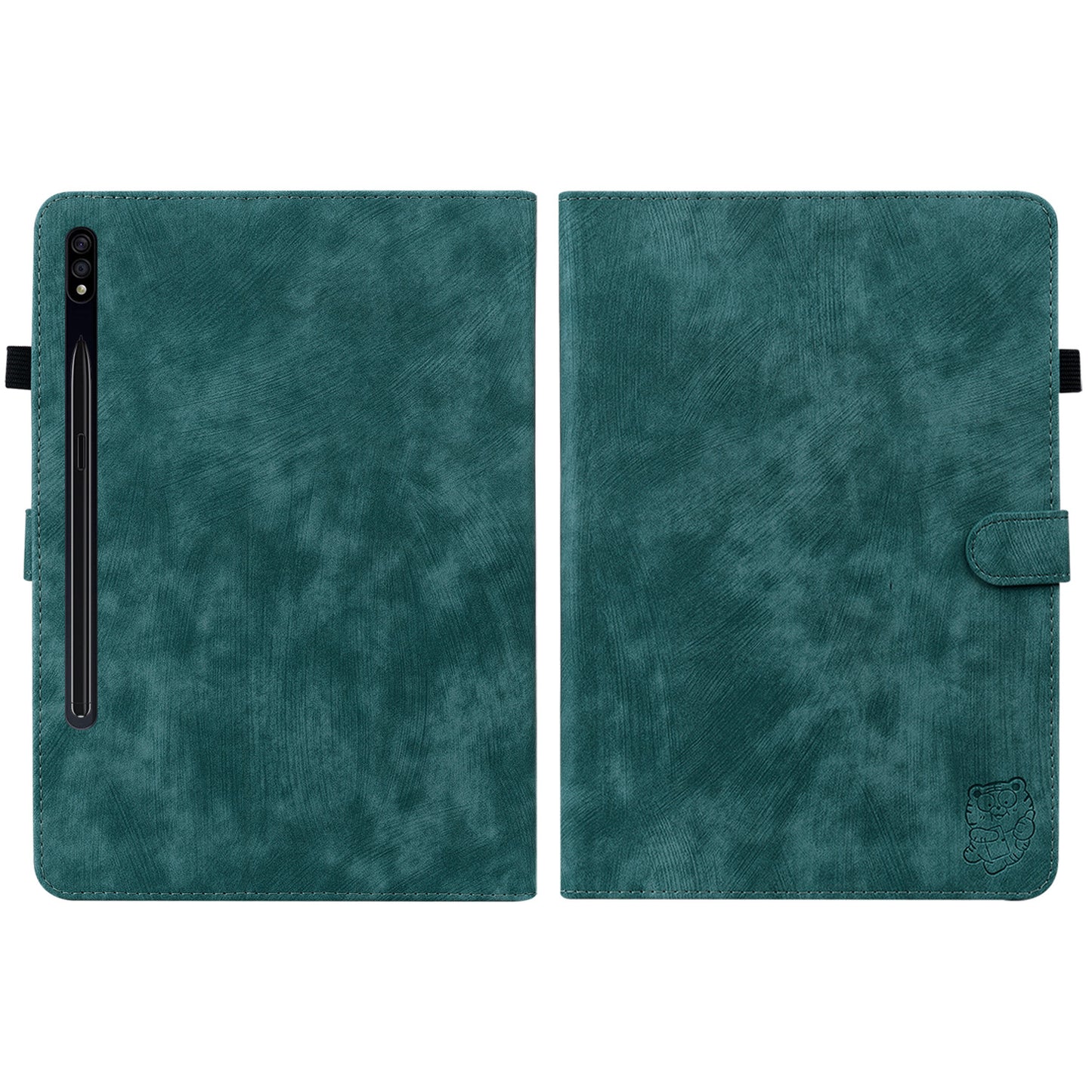For Samsung Galaxy Tab S10 / S9 / S9 FE Stand Folio Tablet Case PU Leather Cute Tiger Pattern Cover with Card Holder - Green
