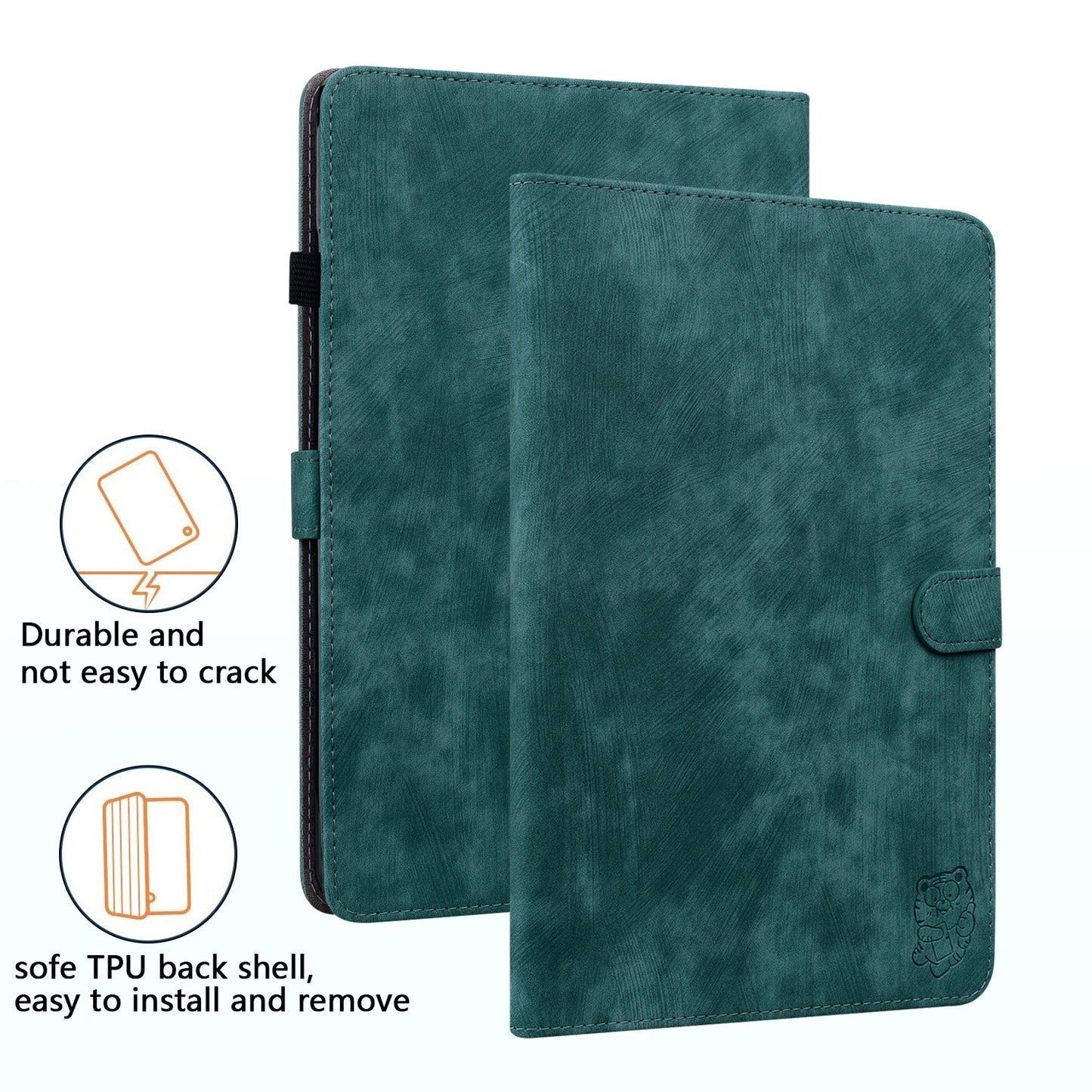 For Samsung Galaxy Tab S10 / S9 / S9 FE Stand Folio Tablet Case PU Leather Cute Tiger Pattern Cover with Card Holder - Green