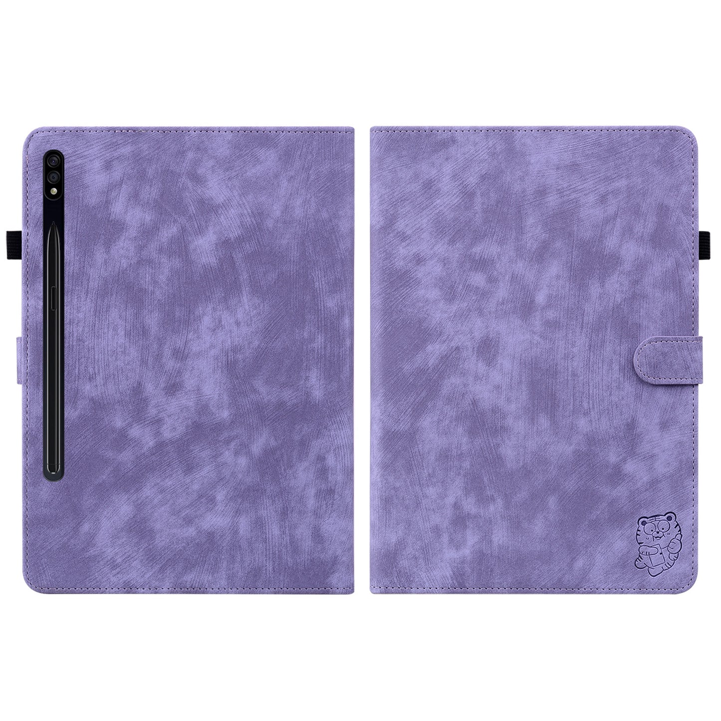 For Samsung Galaxy Tab S10 / S9 / S9 FE Stand Folio Tablet Case PU Leather Cute Tiger Pattern Cover with Card Holder - Purple