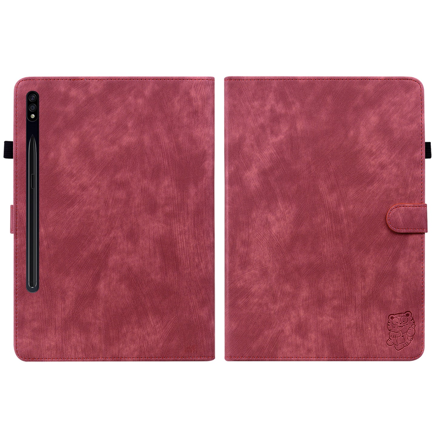 For Samsung Galaxy Tab S10 / S9 / S9 FE Stand Folio Tablet Case PU Leather Cute Tiger Pattern Cover with Card Holder - Red