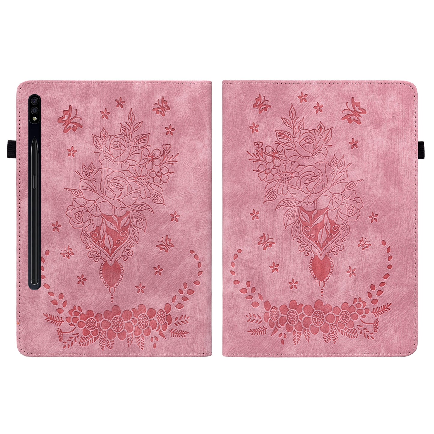 For Samsung Galaxy Tab S10 / S9 / S9 FE Stand Folio Case PU Leather Imprinted Cards Holder Tablet Cover - Pink