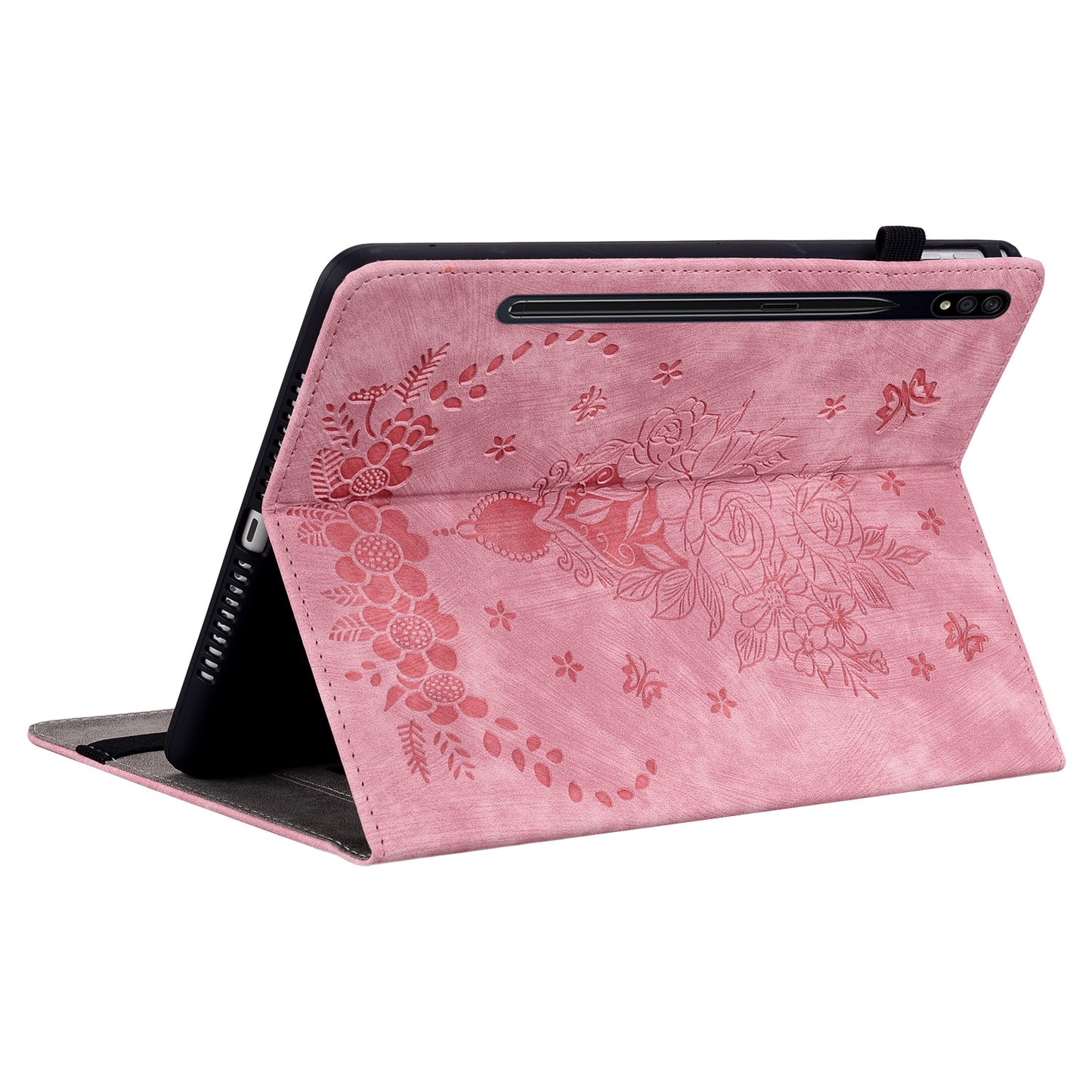 For Samsung Galaxy Tab S10 / S9 / S9 FE Stand Folio Case PU Leather Imprinted Cards Holder Tablet Cover - Pink