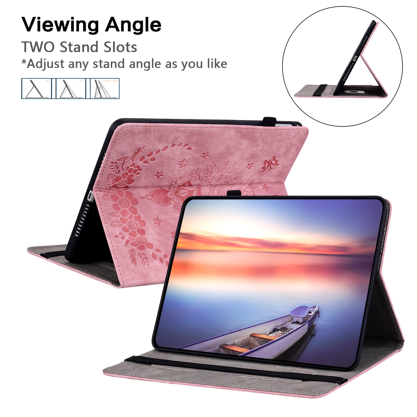 For Samsung Galaxy Tab S10 / S9 / S9 FE Stand Folio Case PU Leather Imprinted Cards Holder Tablet Cover - Pink