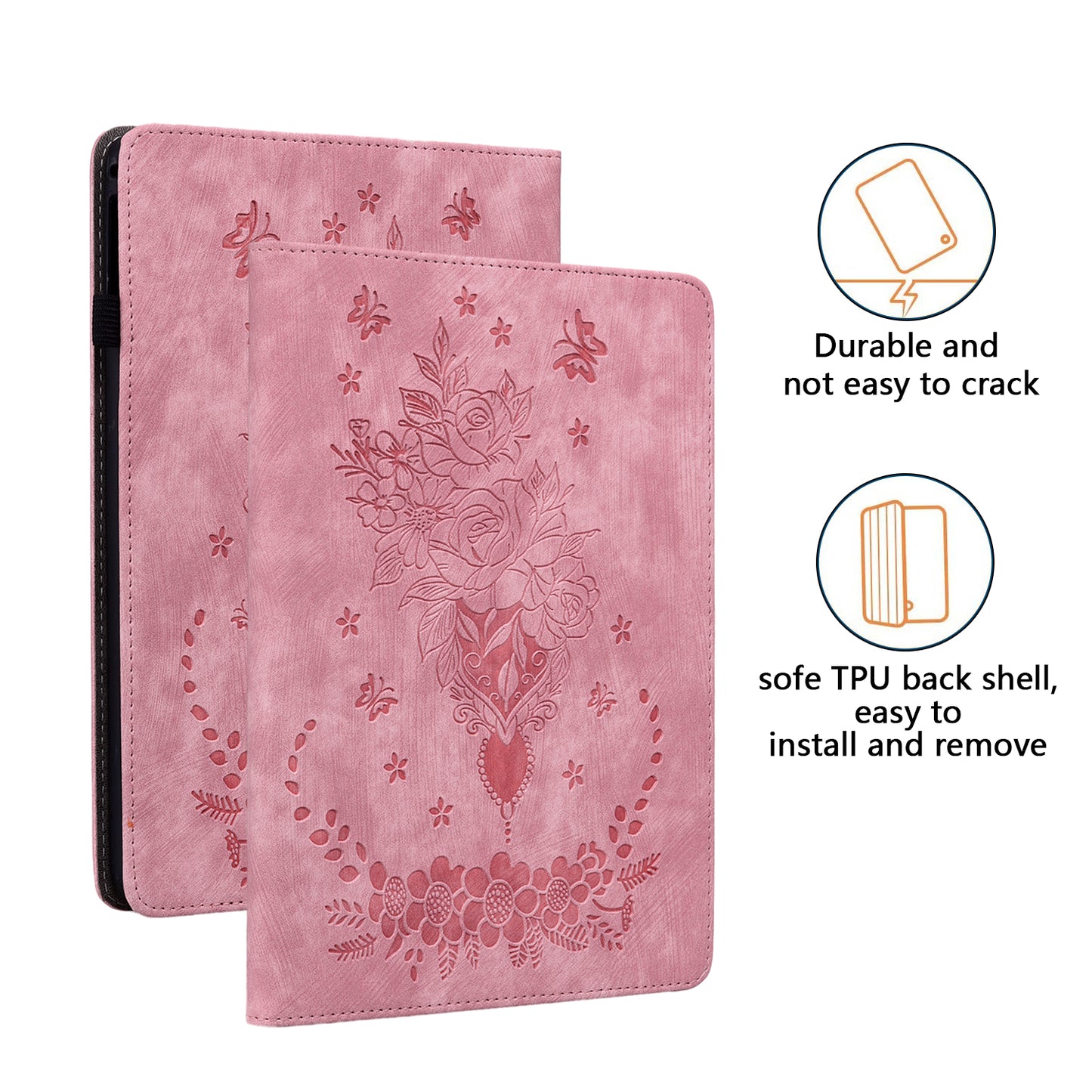 For Samsung Galaxy Tab S10 / S9 / S9 FE Stand Folio Case PU Leather Imprinted Cards Holder Tablet Cover - Pink