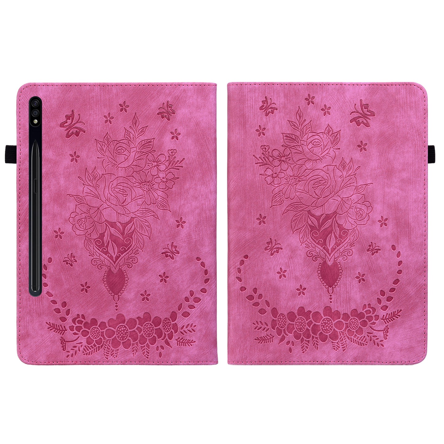 For Samsung Galaxy Tab S10 / S9 / S9 FE Stand Folio Case PU Leather Imprinted Cards Holder Tablet Cover - Rose